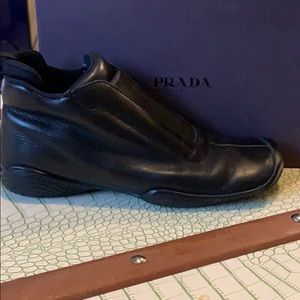 Prada Black Leather High Top Classic Sneakers